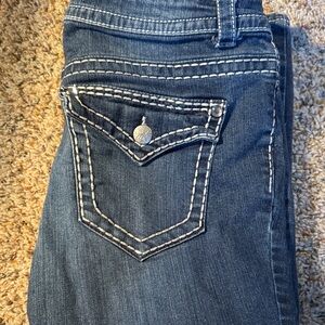 Paisley Sky Dark Blue Women's Jeans with White Stitching